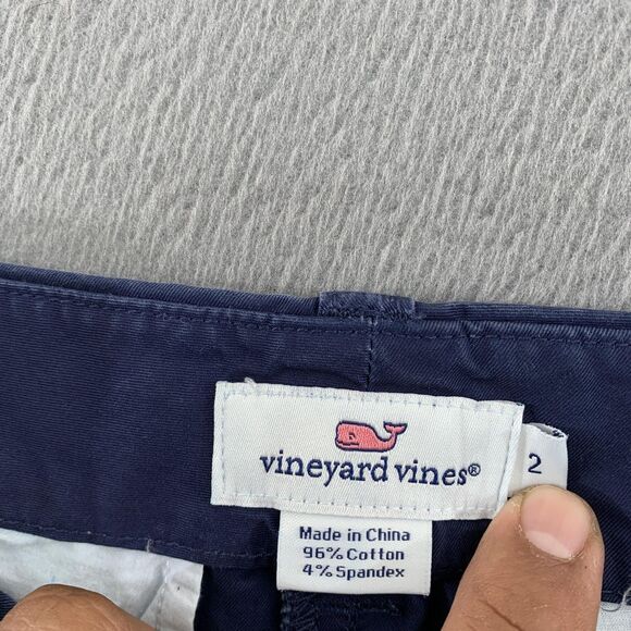 Vineyard Vines Shorts Womens 2 Navy Blue Chino Embroidered Whale Preppy Casual - Picture 10 of 13